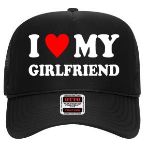 I Love My Girlfriend Heart Boyfriend Couples High Crown Mesh Back Trucker Hat