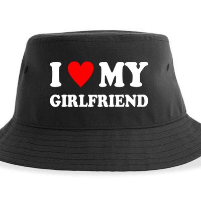 I Love My Girlfriend Heart Boyfriend Couples Sustainable Bucket Hat