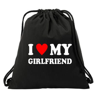 I Love My Girlfriend Heart Boyfriend Couples Drawstring Bag