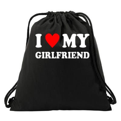 I Love My Girlfriend Heart Boyfriend Couples Drawstring Bag