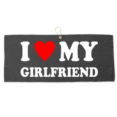 I Love My Girlfriend Heart Boyfriend Couples Large Microfiber Waffle Golf Towel