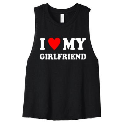 I Love My Girlfriend Heart Boyfriend Couples Women's Racerback Cropped Tank