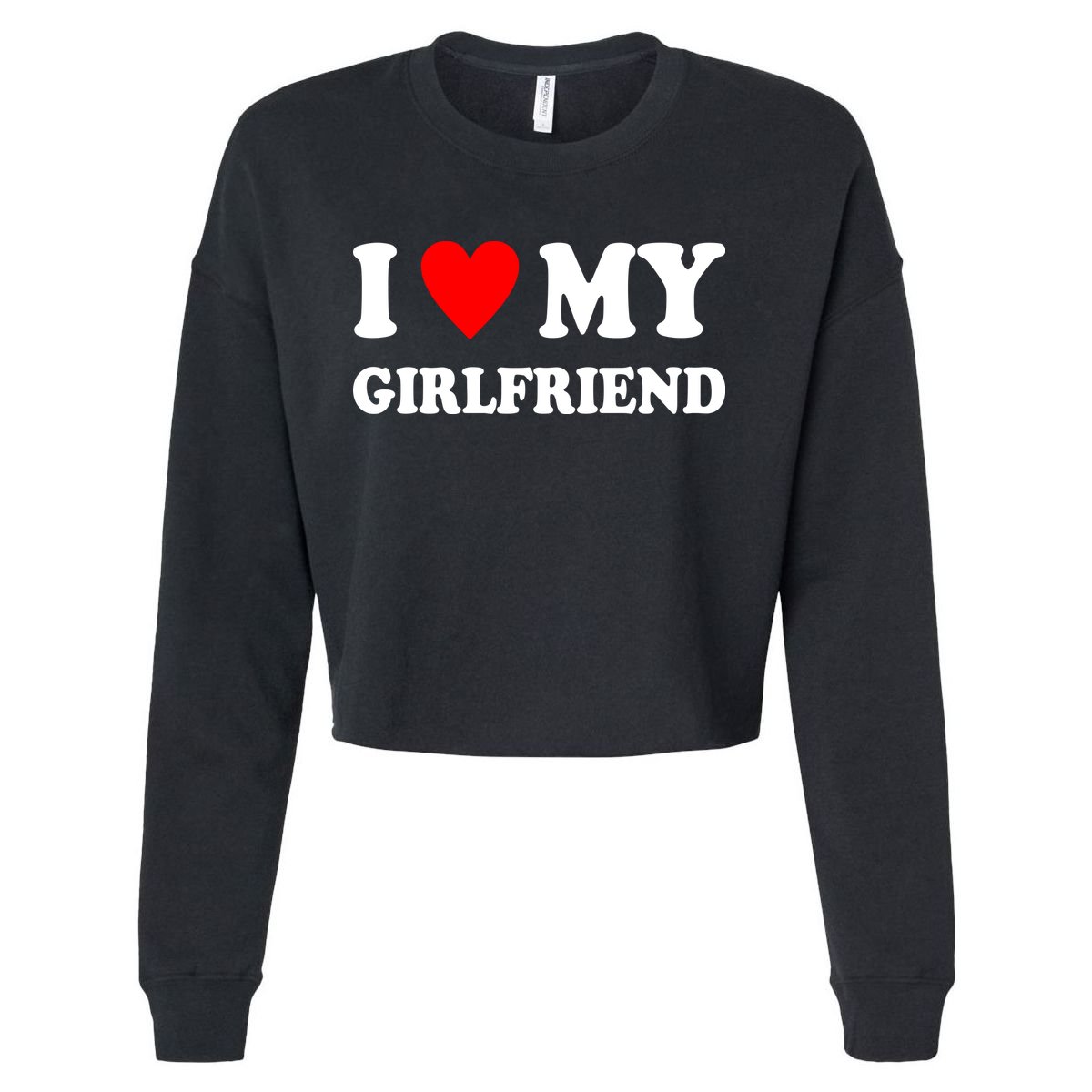 I Love My Girlfriend Heart Boyfriend Couples Cropped Pullover Crew