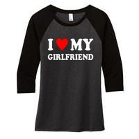 I Love My Girlfriend Heart Boyfriend Couples Women's Tri-Blend 3/4-Sleeve Raglan Shirt