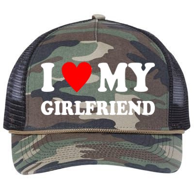 I Love My Girlfriend Heart Boyfriend Couples Retro Rope Trucker Hat Cap