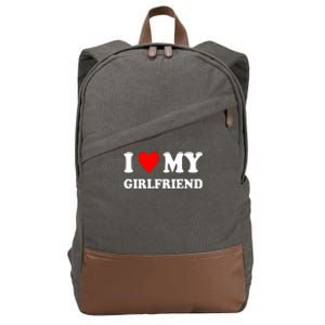 I Love My Girlfriend Heart Boyfriend Couples Cotton Canvas Backpack