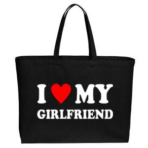 I Love My Girlfriend Heart Boyfriend Couples Cotton Canvas Jumbo Tote