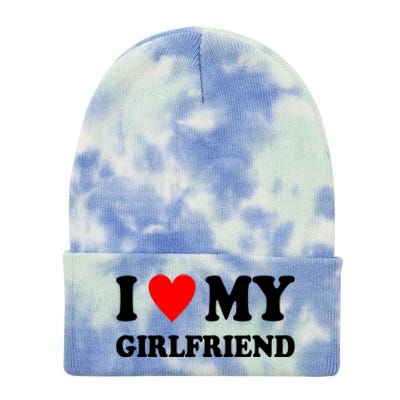 I Love My Girlfriend Heart Boyfriend Couples Tie Dye 12in Knit Beanie