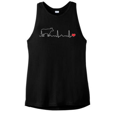 I Love My Cow Valve EKG Heartbeat Heart Patient Ladies PosiCharge Tri-Blend Wicking Tank