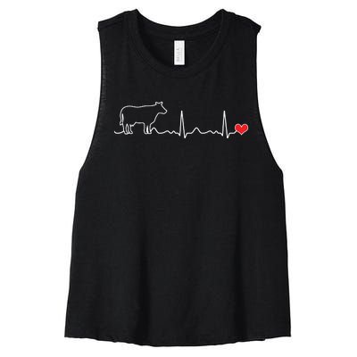 I Love My Cow Valve EKG Heartbeat Heart Patient Women's Racerback Cropped Tank