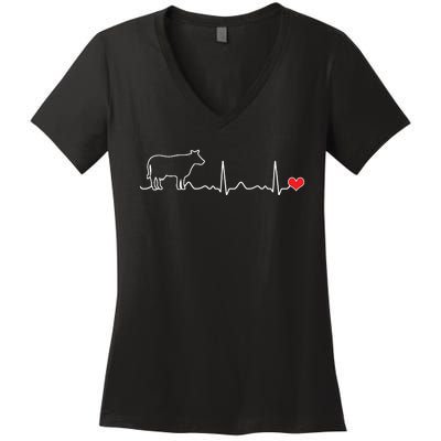 I Love My Cow Valve EKG Heartbeat Heart Patient Women's V-Neck T-Shirt