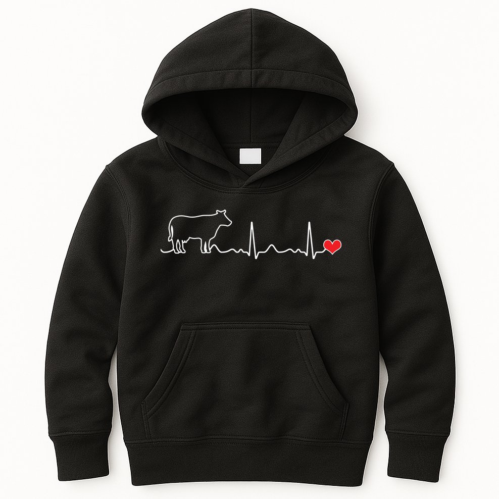 I Love My Cow Valve EKG Heartbeat Heart Patient Kids Hoodie