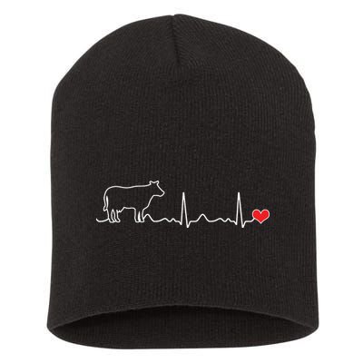 I Love My Cow Valve EKG Heartbeat Heart Patient Short Acrylic Beanie