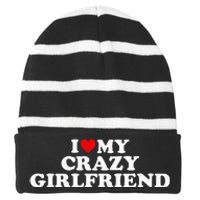 I Love My Crazy Girlfriend GF Red Heart Striped Beanie with Solid Band