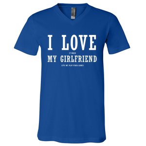 I Love My Friend Funny Video Gaming Gamer Gift Cute Gift V-Neck T-Shirt