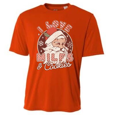 I Love Milfs And Cookies Naughty Santa Claus Christmas Funny Gift Cooling Performance Crew T-Shirt