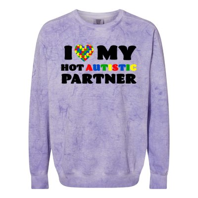 I Love My Hot Autistic Partner Puzzle Piece Heart Autism Meaningful Gift Colorblast Crewneck Sweatshirt