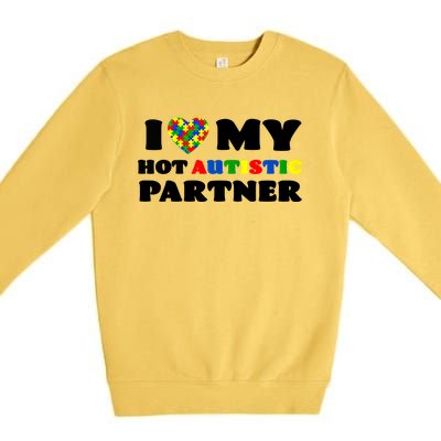 I Love My Hot Autistic Partner Puzzle Piece Heart Autism Meaningful Gift Premium Crewneck Sweatshirt