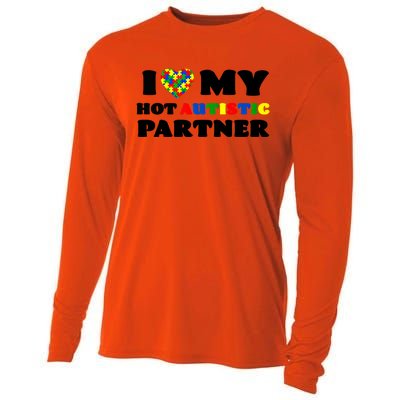 I Love My Hot Autistic Partner Puzzle Piece Heart Autism Meaningful Gift Cooling Performance Long Sleeve Crew