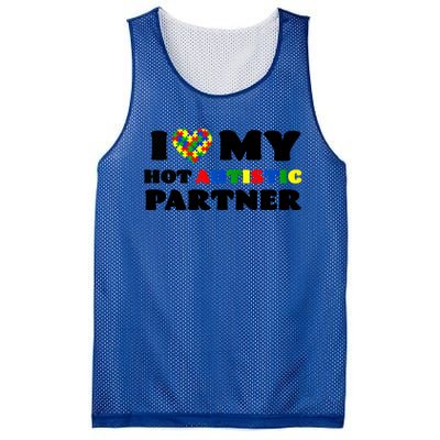 I Love My Hot Autistic Partner Puzzle Piece Heart Autism Meaningful Gift Mesh Reversible Basketball Jersey Tank