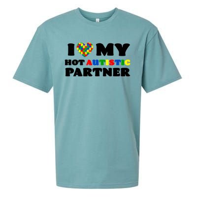 I Love My Hot Autistic Partner Puzzle Piece Heart Autism Meaningful Gift Sueded Cloud Jersey T-Shirt