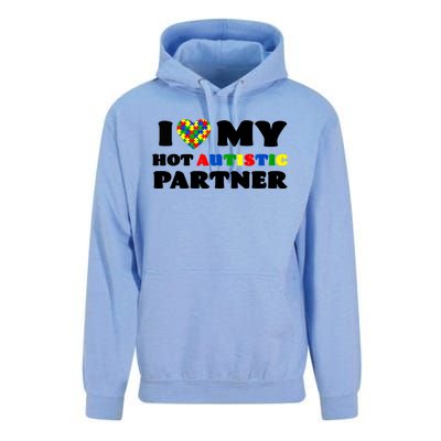 I Love My Hot Autistic Partner Puzzle Piece Heart Autism Meaningful Gift Unisex Surf Hoodie