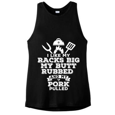 I Like My Racks Big My Butt Rubbed And Pork Pulled Pig BBQ Ladies PosiCharge Tri-Blend Wicking Tank