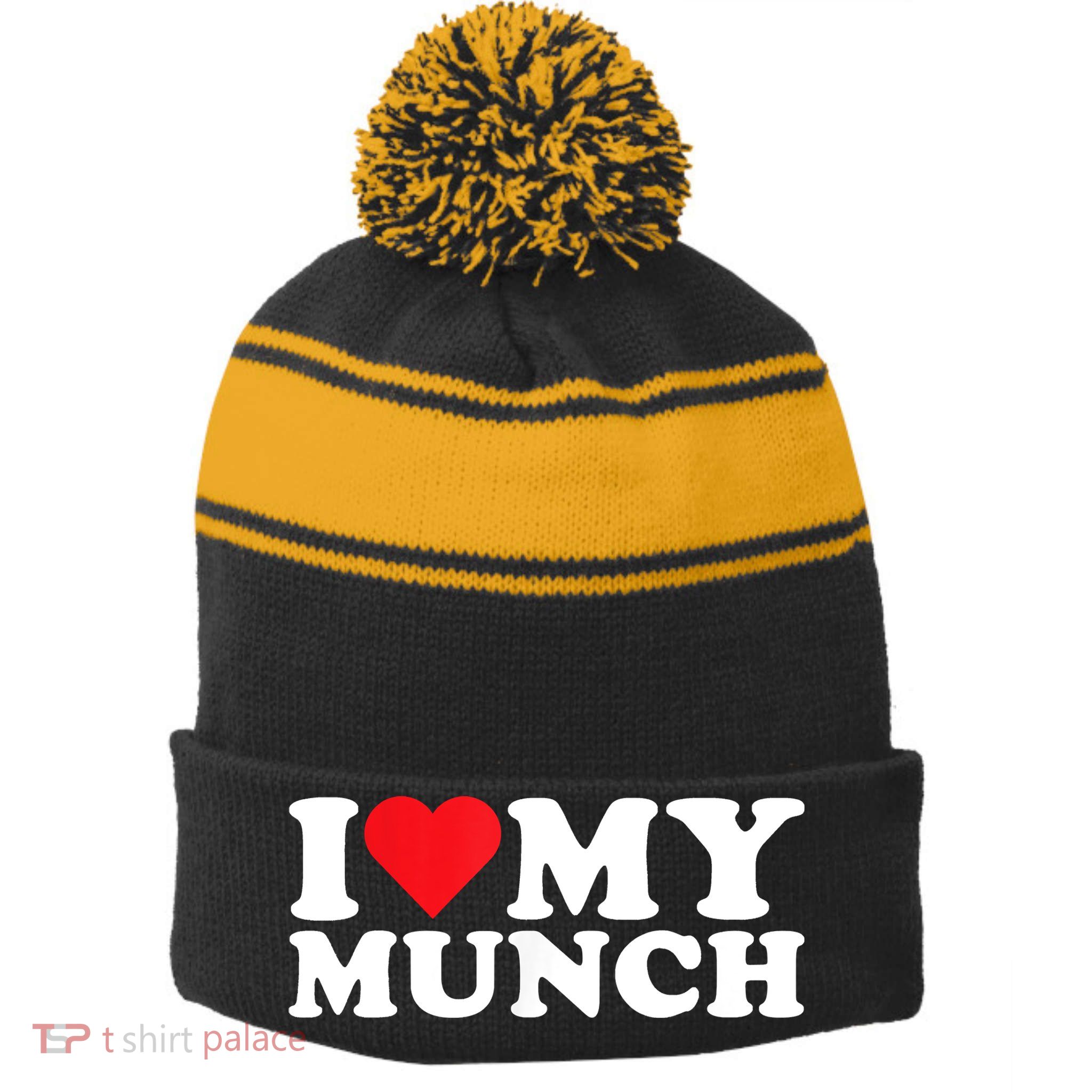 I Love My Munch I Heart My Munch For Munching Lover Stripe Pom Pom Beanie