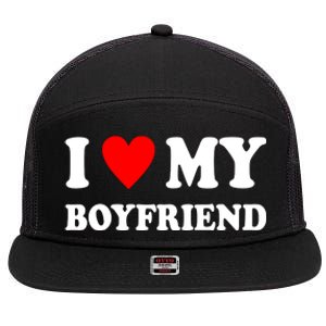 I Love My Boyfriend Heart Girlfriend Couples 7 Panel Mesh Trucker Snapback Hat