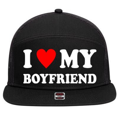 I Love My Boyfriend Heart Girlfriend Couples 7 Panel Mesh Trucker Snapback Hat