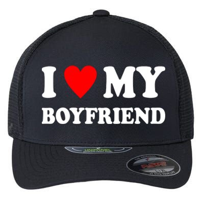 I Love My Boyfriend Heart Girlfriend Couples Flexfit Unipanel Trucker Cap