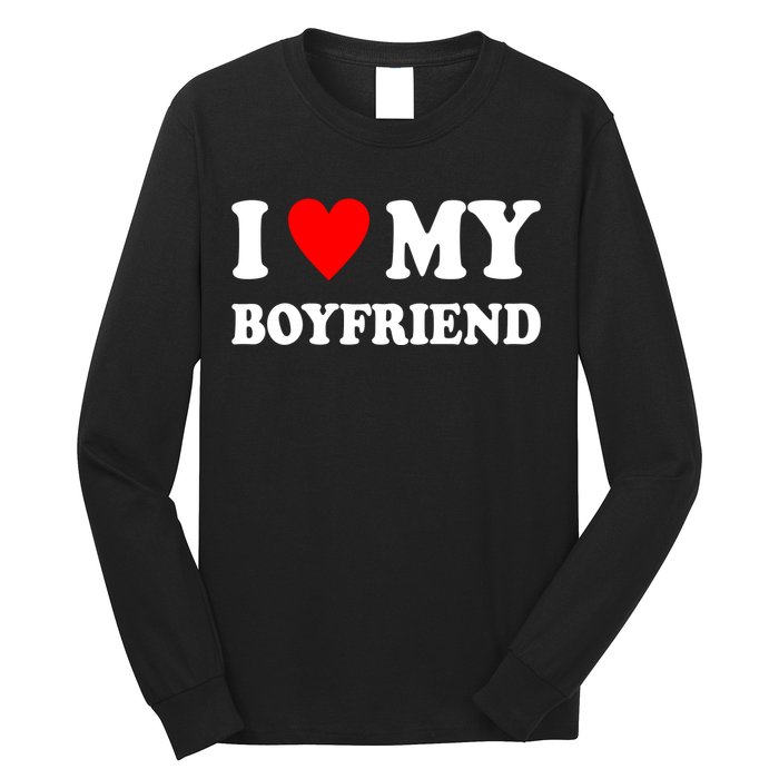 I Love My Boyfriend Heart Girlfriend Couples Long Sleeve Shirt