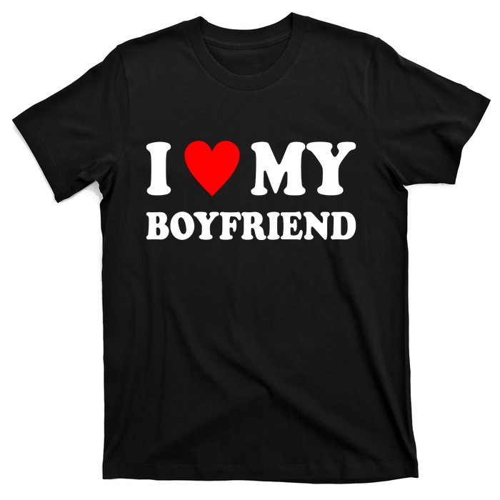 I Love My Boyfriend Heart Girlfriend Couples T-Shirt