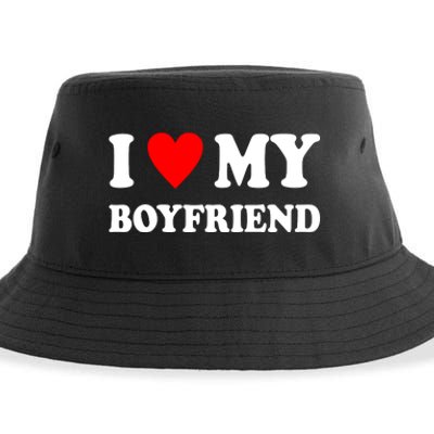 I Love My Boyfriend Heart Girlfriend Couples Sustainable Bucket Hat