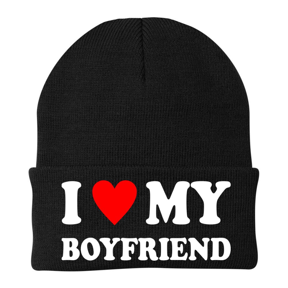 I Love My Boyfriend Heart Girlfriend Couples Beanie