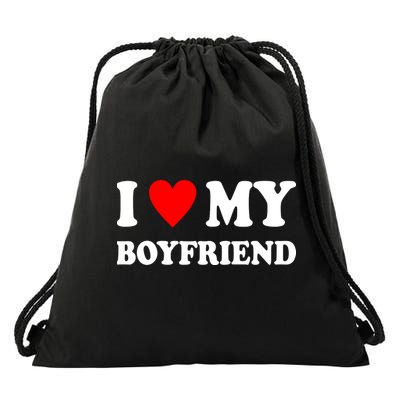 I Love My Boyfriend Heart Girlfriend Couples Drawstring Bag