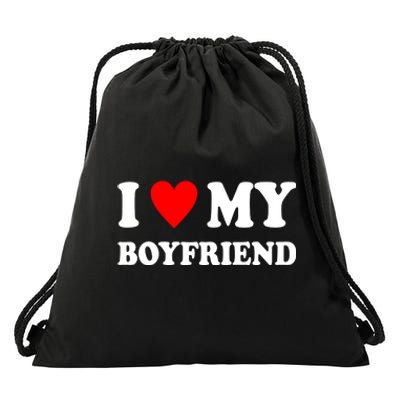 I Love My Boyfriend Heart Girlfriend Couples Drawstring Bag