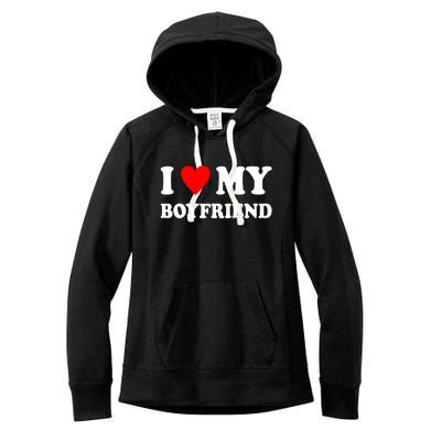 I Love My Boyfriend Heart Girlfriend Couples Women's Fleece Hoodie