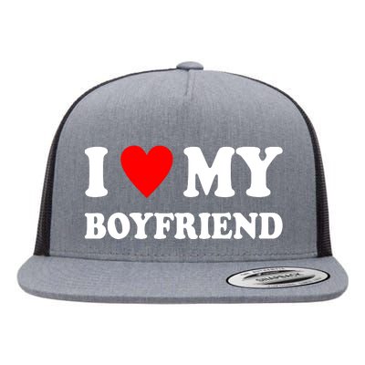 I Love My Boyfriend Heart Girlfriend Couples Flat Bill Trucker Hat