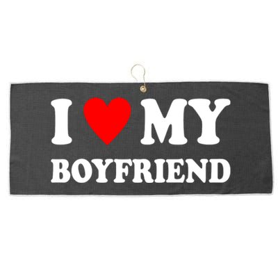 I Love My Boyfriend Heart Girlfriend Couples Large Microfiber Waffle Golf Towel