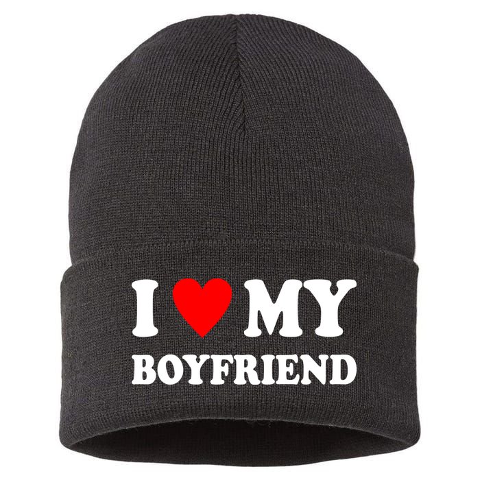 I Love My Boyfriend Heart Girlfriend Couples Sustainable Knit Beanie