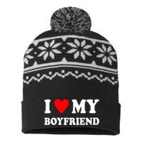 I Love My Boyfriend Heart Girlfriend Couples USA-Made Snowflake Beanie