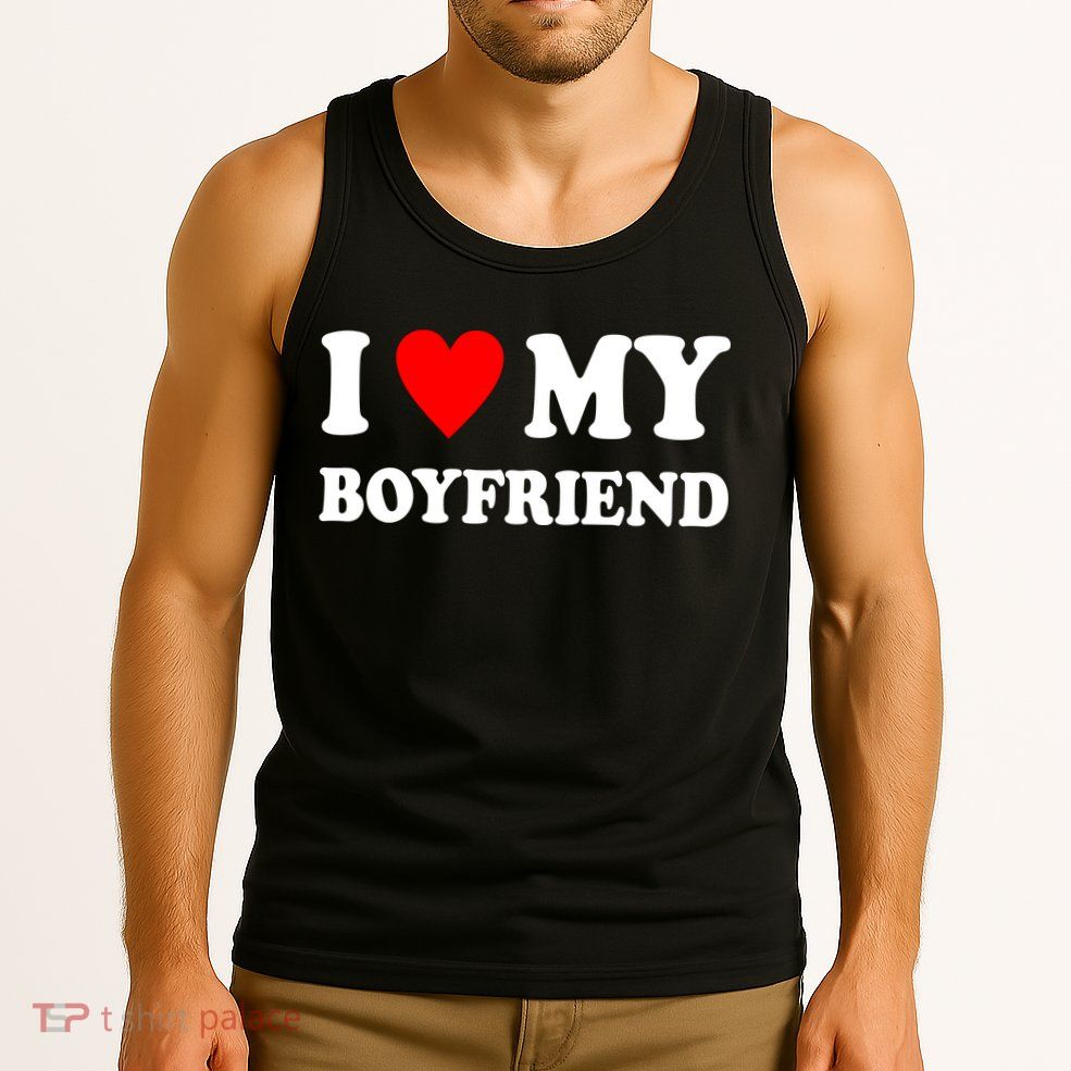 I Love My Boyfriend Heart Girlfriend Couples Tank Top