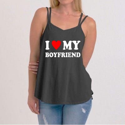 I Love My Boyfriend Heart Girlfriend Couples Women's Strappy Tank