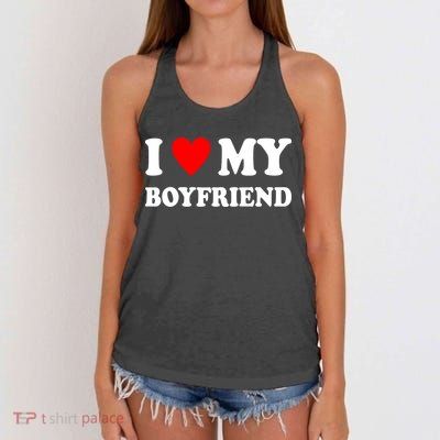 I Love My Boyfriend Heart Girlfriend Couples Women's Knotted Racerback Tank