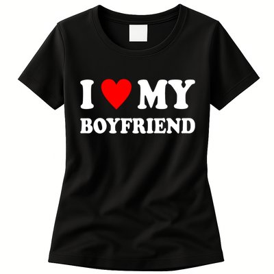 I Love My Boyfriend Heart Girlfriend Couples Women's T-Shirt