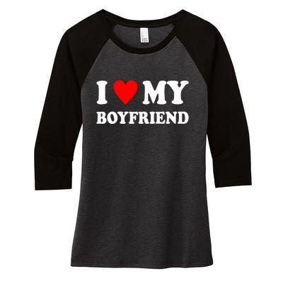 I Love My Boyfriend Heart Girlfriend Couples Women's Tri-Blend 3/4-Sleeve Raglan Shirt