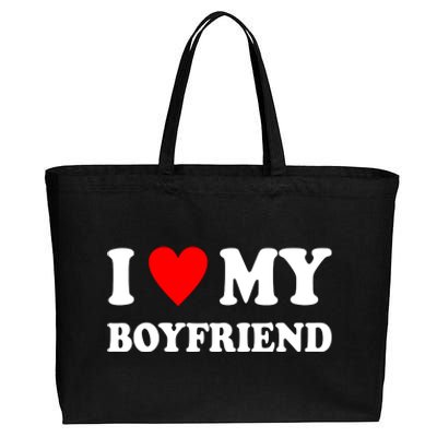 I Love My Boyfriend Heart Girlfriend Couples Cotton Canvas Jumbo Tote