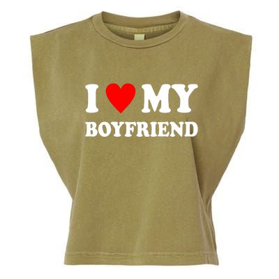 I Love My Boyfriend Heart Girlfriend Couples Garment-Dyed Women's Muscle Tee