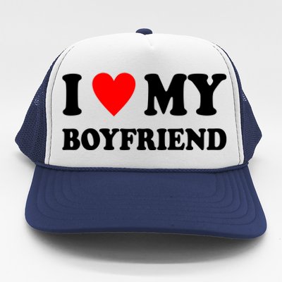 I Love My Boyfriend Heart Girlfriend Couples Trucker Hat